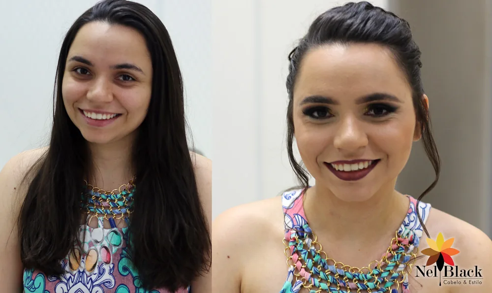 Maquiagem e penteado para evento, feitos no Nelblack