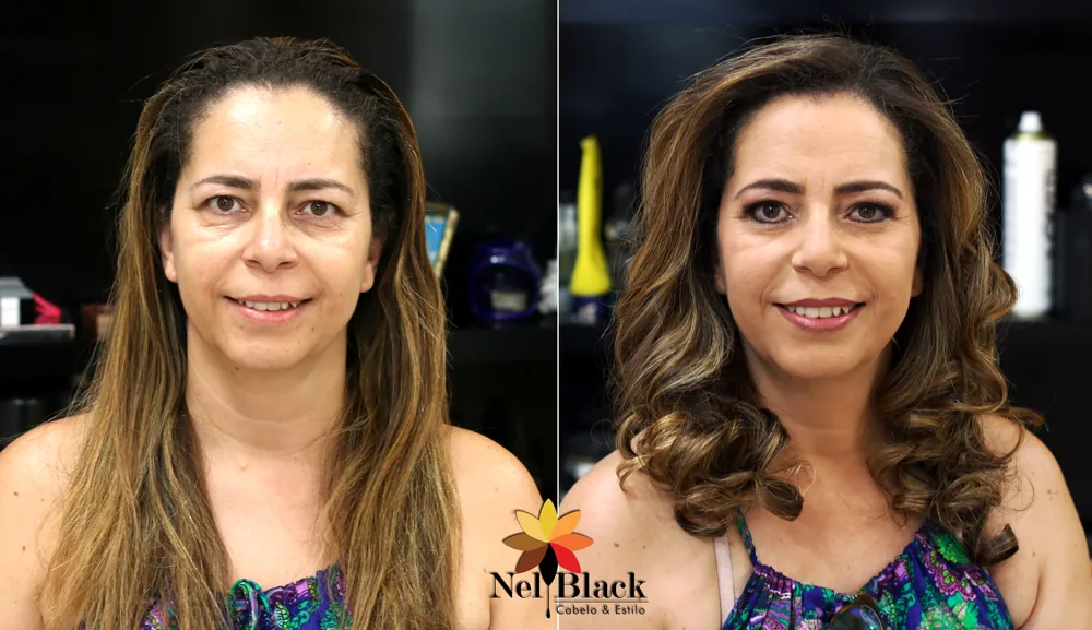 Maquiagem e penteado para evento, feitos no Nelblack