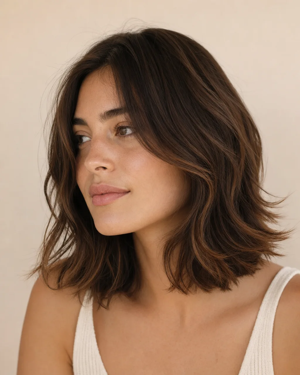 Repicado com pontas texturizadas — Base natural com iluminado quente só nas pontas, para o movimento aparecer